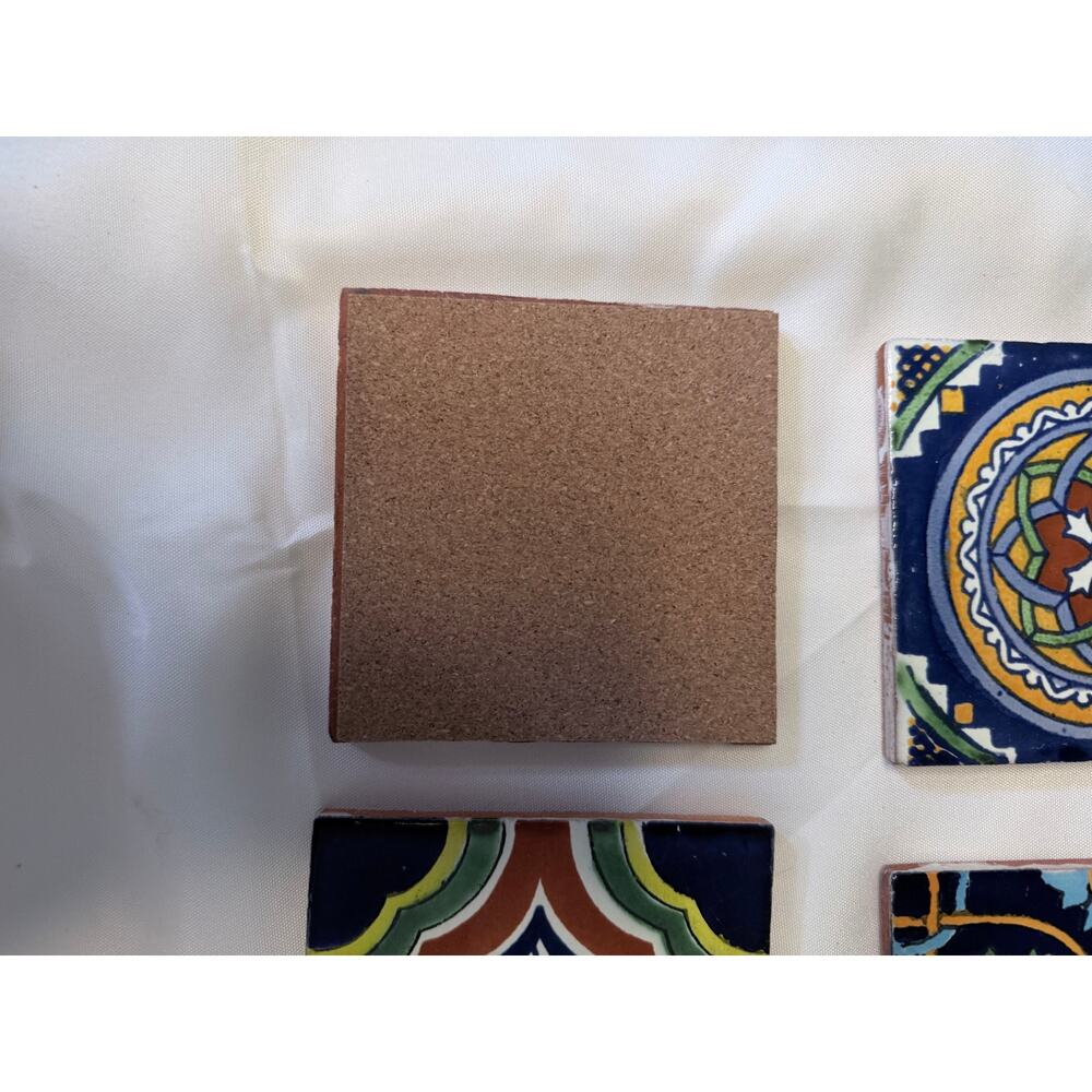 Set of 4 Mexican Clay Tile Coasters with Cork Background- Sunflower - Picture 2 of 3